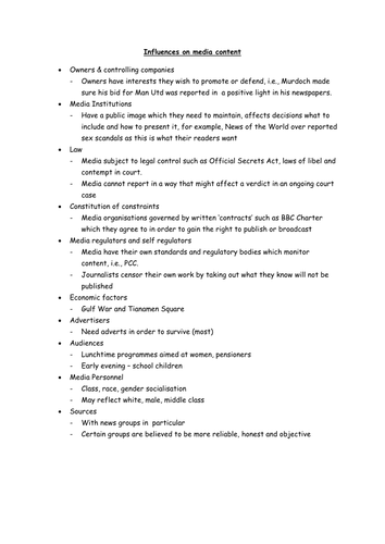 Influences on media content