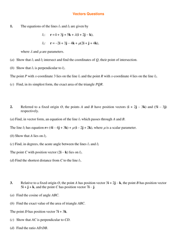 A level Maths: Vectors worksheet