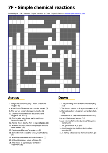 simple chemical reactions crossword