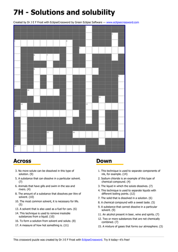 solutions crossword Teaching Resources