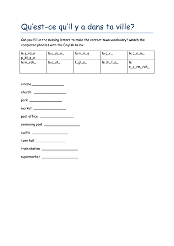 en ville missing letters