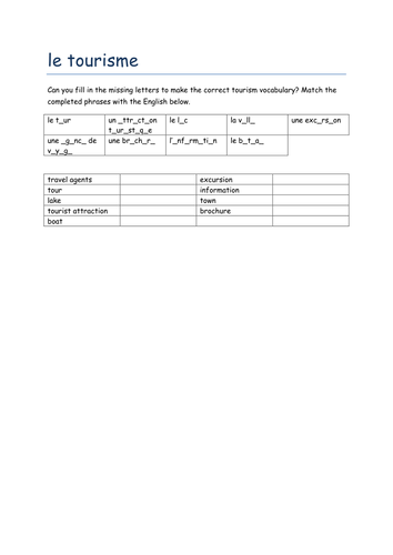 le tourisme missing letters