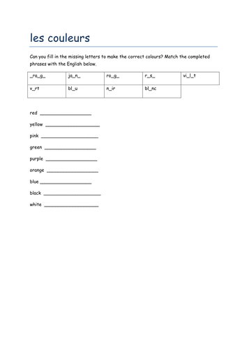 les couleurs missing letters