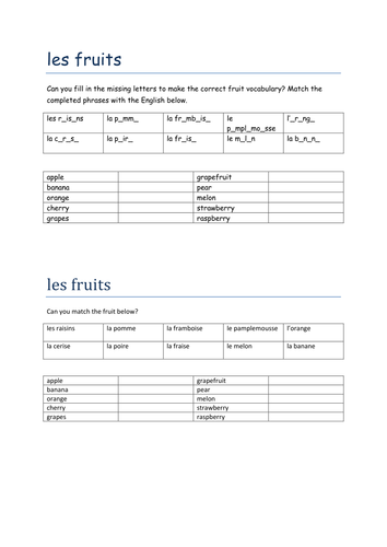 les fruits missing letters