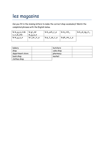 les magasins missing letters