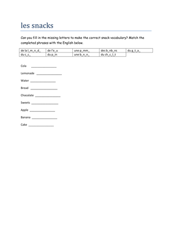 les snacks missing letters