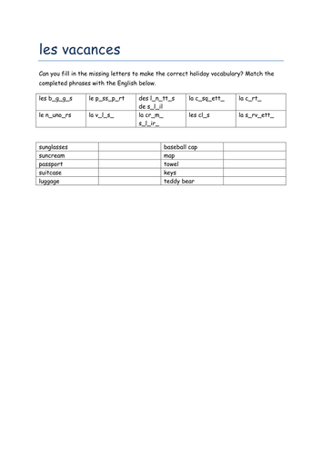 les vacances missingl etters