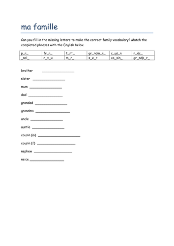 ma famille missing letters