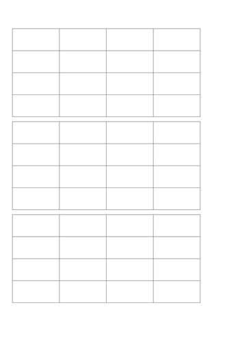 Blank bingo grids
