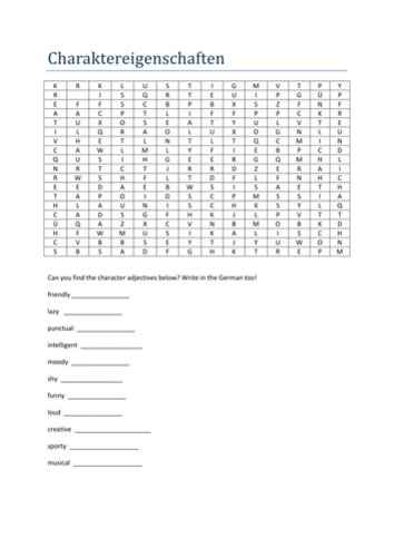 Charakter wordsearch
