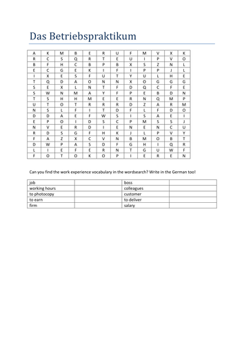 das Arbeitspraktikum wordsearch