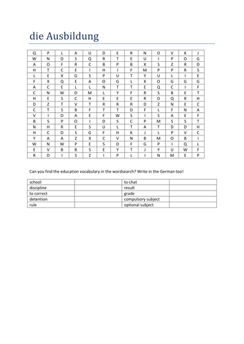 die Ausbildung wordsearch