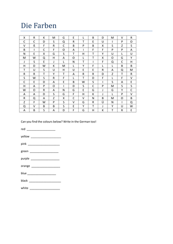 die Farben wordsearch