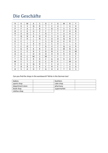 die Geschaefte wordsearch