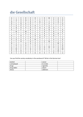 die Gesellschaft wordsearch