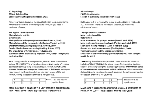 Sexual Selection learning Tasks