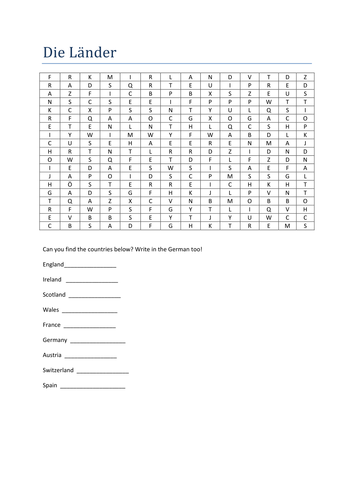 die Laender wordsearch
