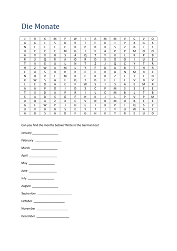 die Monate wordsearch