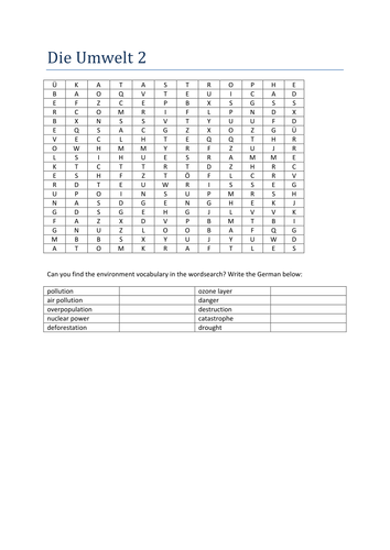 die Umwelt 2 wordsearch