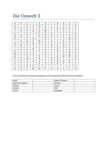 die Umwelt 3 wordsearch