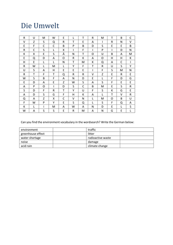 die Umwelt wordsearch