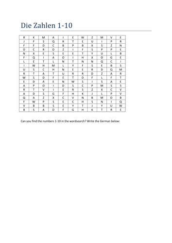 die Zahlen wordsearch