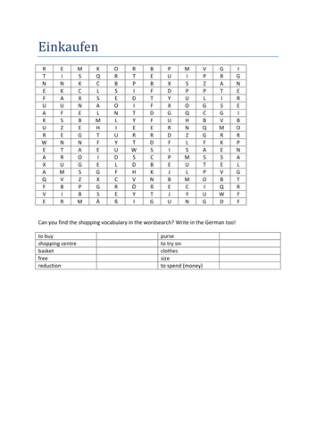 Einkaufen wordsearch