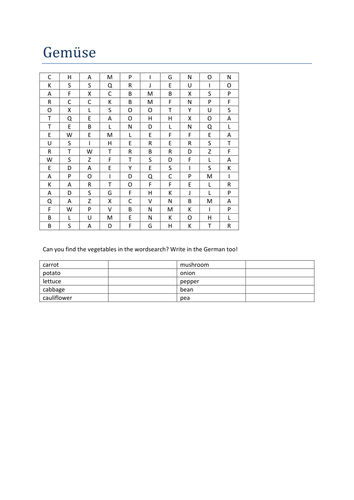Gemuese Wordsearch