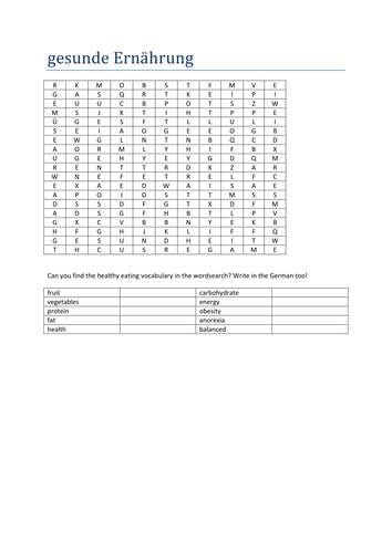gesunde Ernaehrung wordsearch