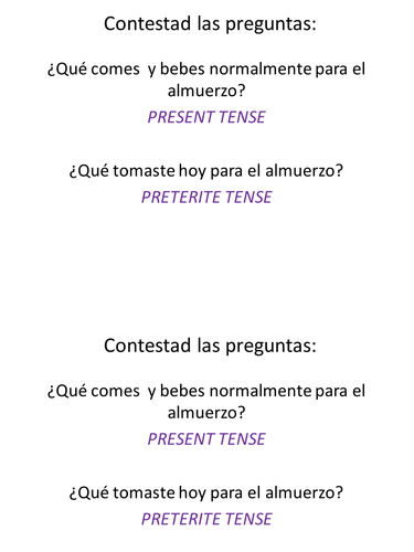 WRITING TASK: PRETERITE TENSE / PRESENT TENSE