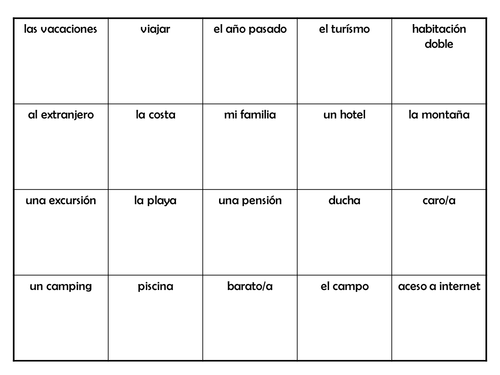 1: Vacaciones - ACTIVITY VOCAB CHALLENGE