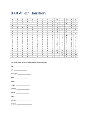 Hast du ein Haustier? wordsearch