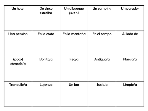 2: Alojamiento - HOLIDAY VOCAB CHALLENGE