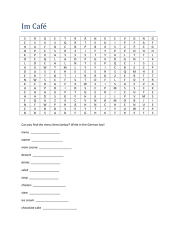 Im Cafe wordsearch