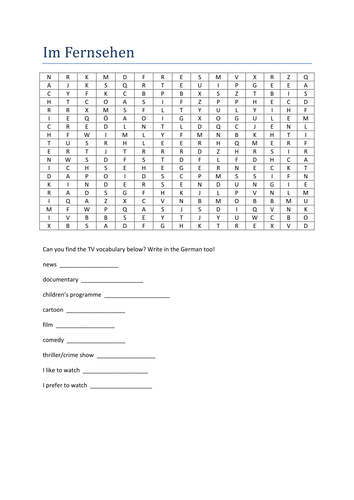 Im Fernsehen wordsearch