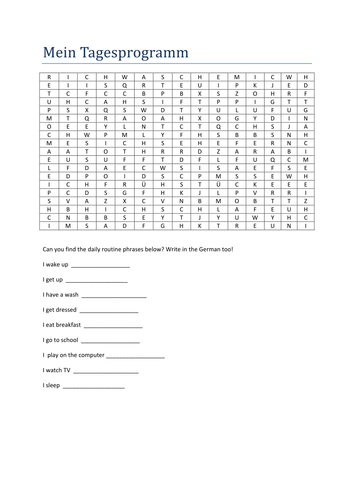 Mein Tagesprogramm wordsearch