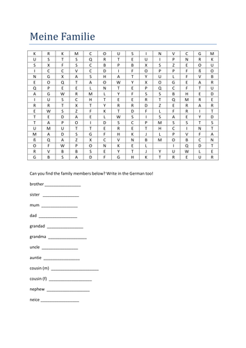 Meine Familie wordsearch