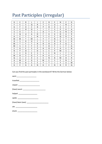 Past participles wordsearch