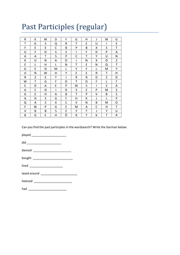 Past participles wordsearch