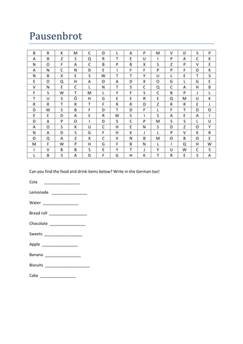 Pausenbrot wordsearch