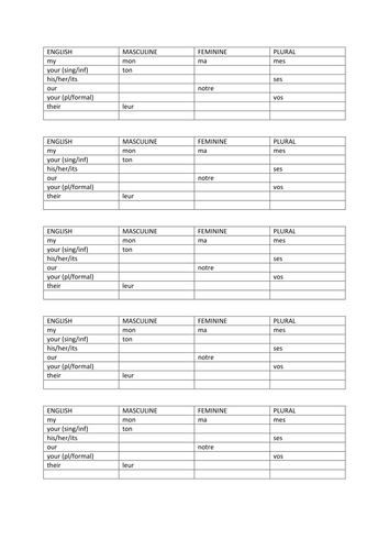 Possessive adjectives