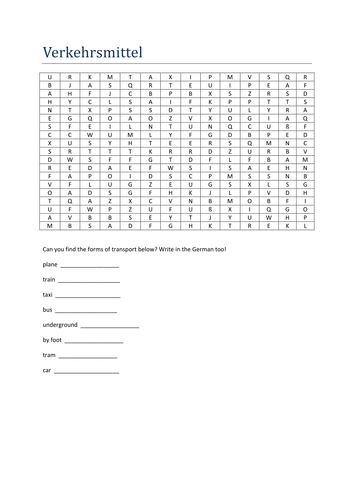 Verkehrsmittel wordsearch