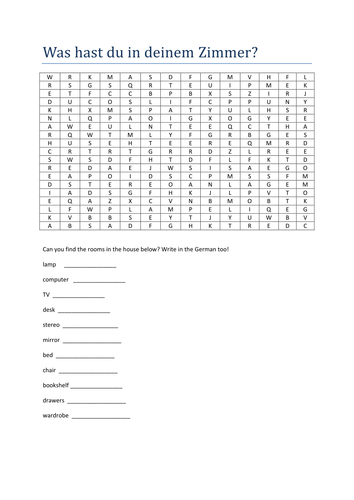 Was hast du in deinem Zimmer worksheet