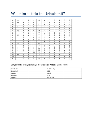 Was nimmst du im Urlaub mit wordsearch