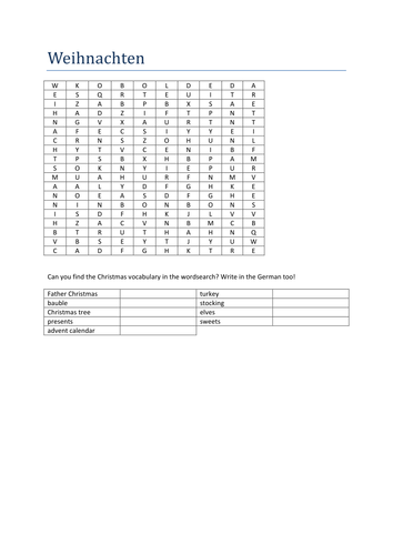 Weihnachten wordsearch