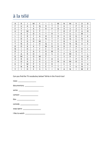 a la tele wordsearch