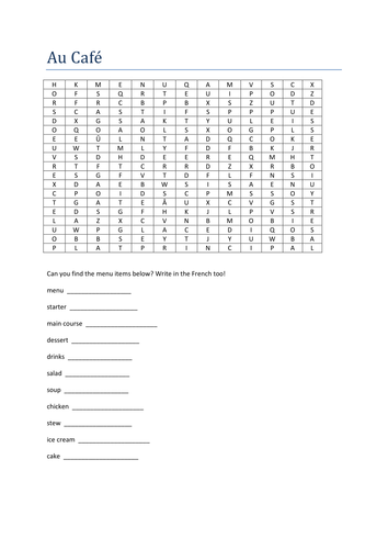 au cafe wordsearch