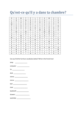 dans la chambre wordsearch