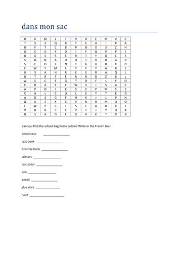 dans mon sac wordsearch