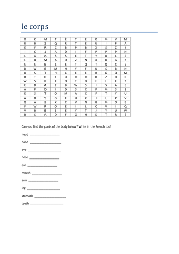 le corps wordsearch